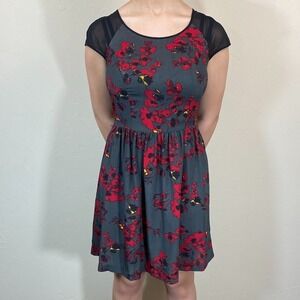KENSIE FLORAL RED AND BLACK DRESS